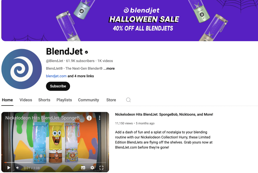 BlendJet YouTube channel example